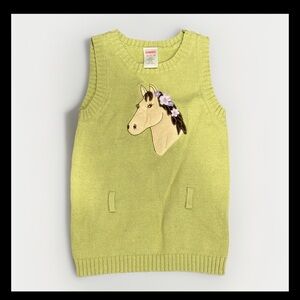 Gymboree Girl 3-4T Horse Appliqué Green Sweater Vest Dress 100% Cotton I Boho